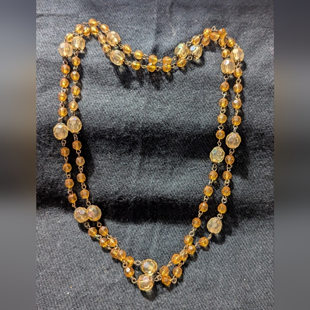 Vintage Golden Amber Yellow Brown Orange Beaded Long Statement Necklace